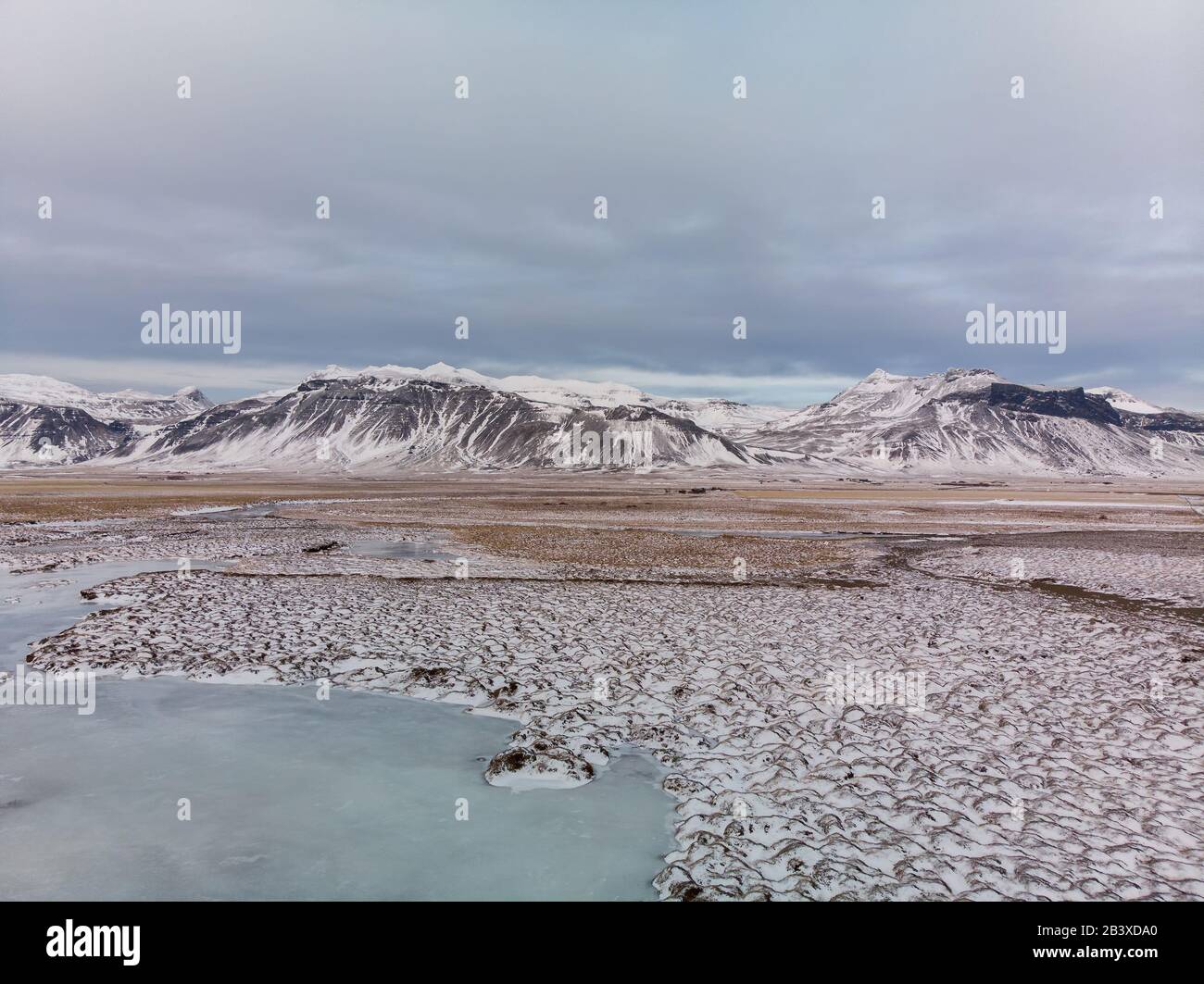 Paesaggio congelato in Islanda sulla penisola di Snæfellsnes Foto Stock