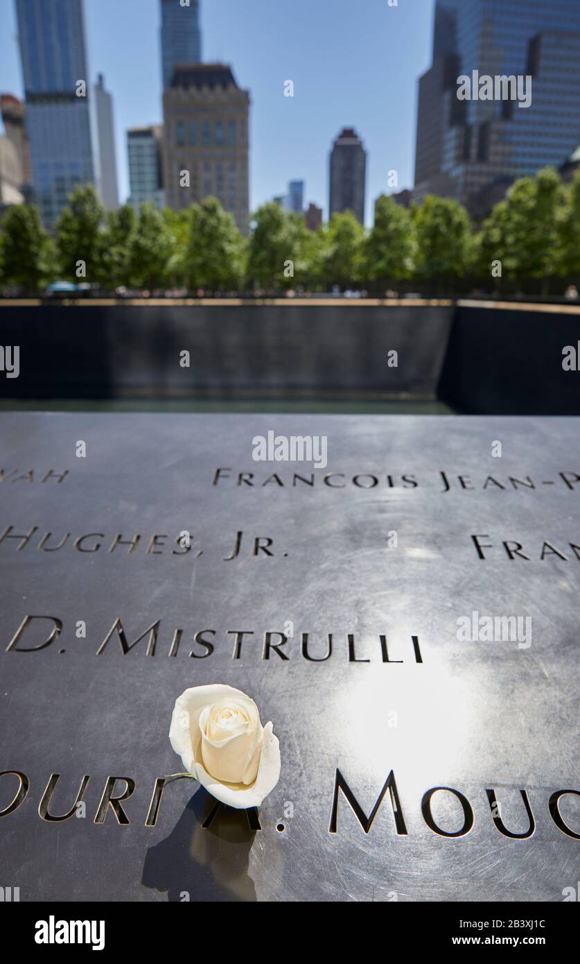 9/11, Memorial Fountain A New York City. Foto Stock