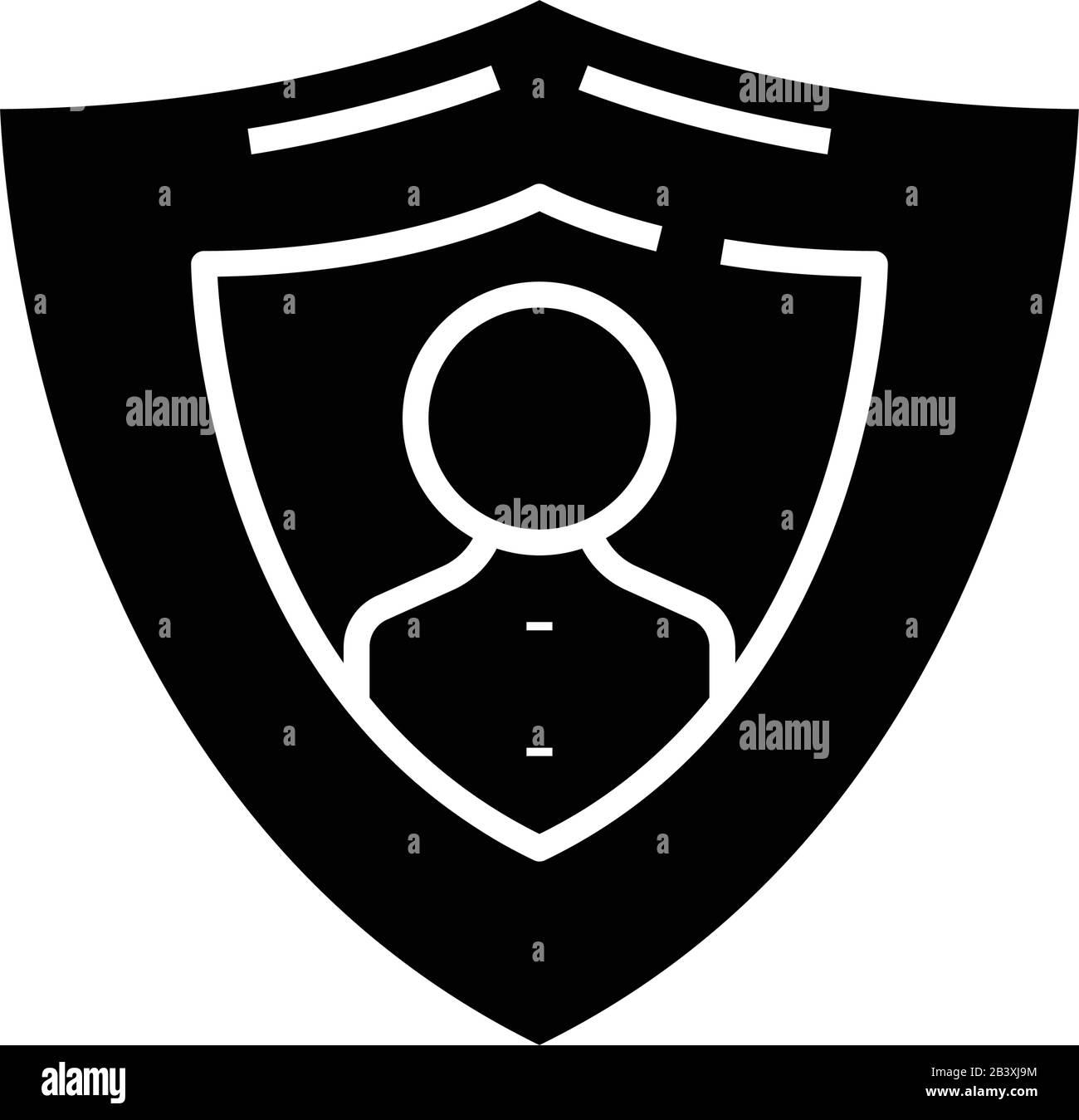 Icona nera autoprotettiva, illustrazione concettuale, simbolo piatto vettoriale, simbolo glifo. Illustrazione Vettoriale