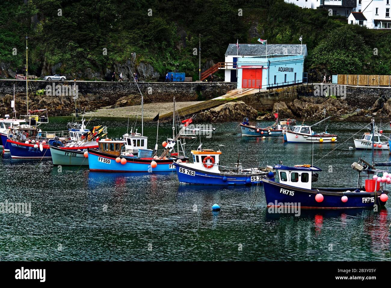 Mevagissey il cui nome in Cornovaglia è Lannvorek, è un villaggio e porto di pescatori e parrocchia civile in Cornovaglia, Inghilterra. Foto Stock
