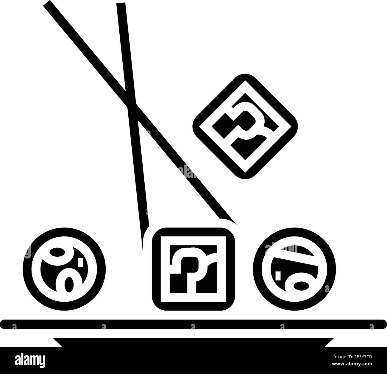 Sushi Rolls icona nera, concetto di illustrazione, vettore piatto simbolo, glifo segno. Illustrazione Vettoriale