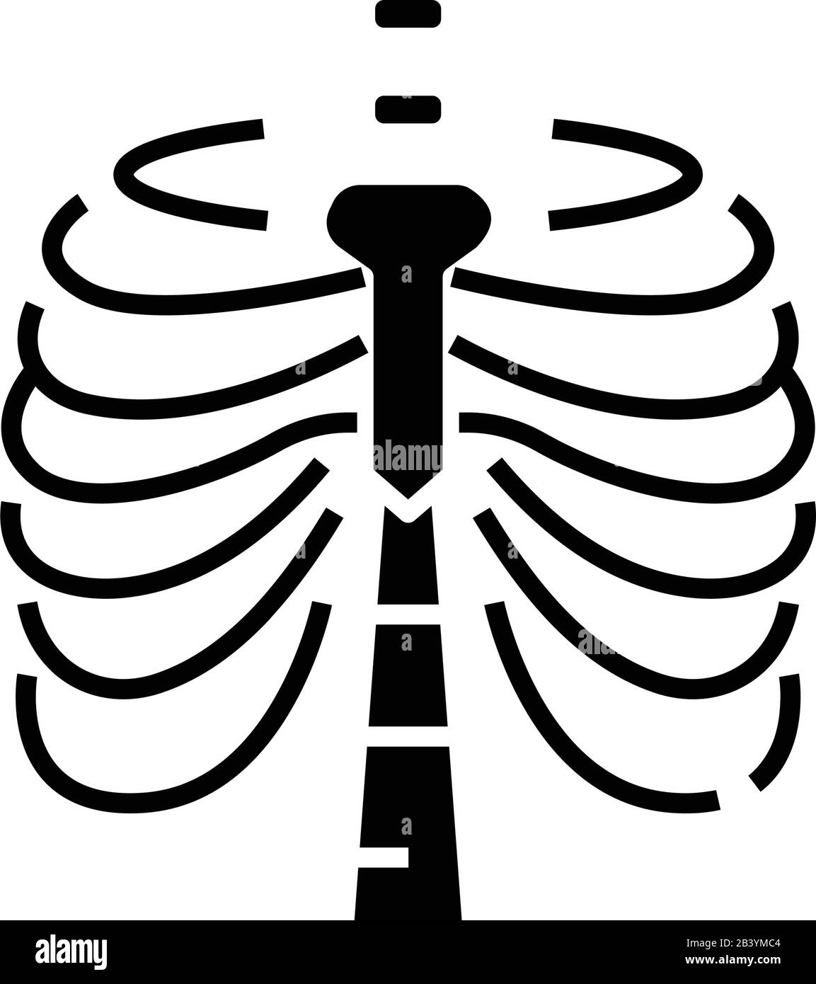 Icona nera della struttura ossea sterno, illustrazione concettuale, simbolo piatto vettoriale, simbolo glifo. Illustrazione Vettoriale