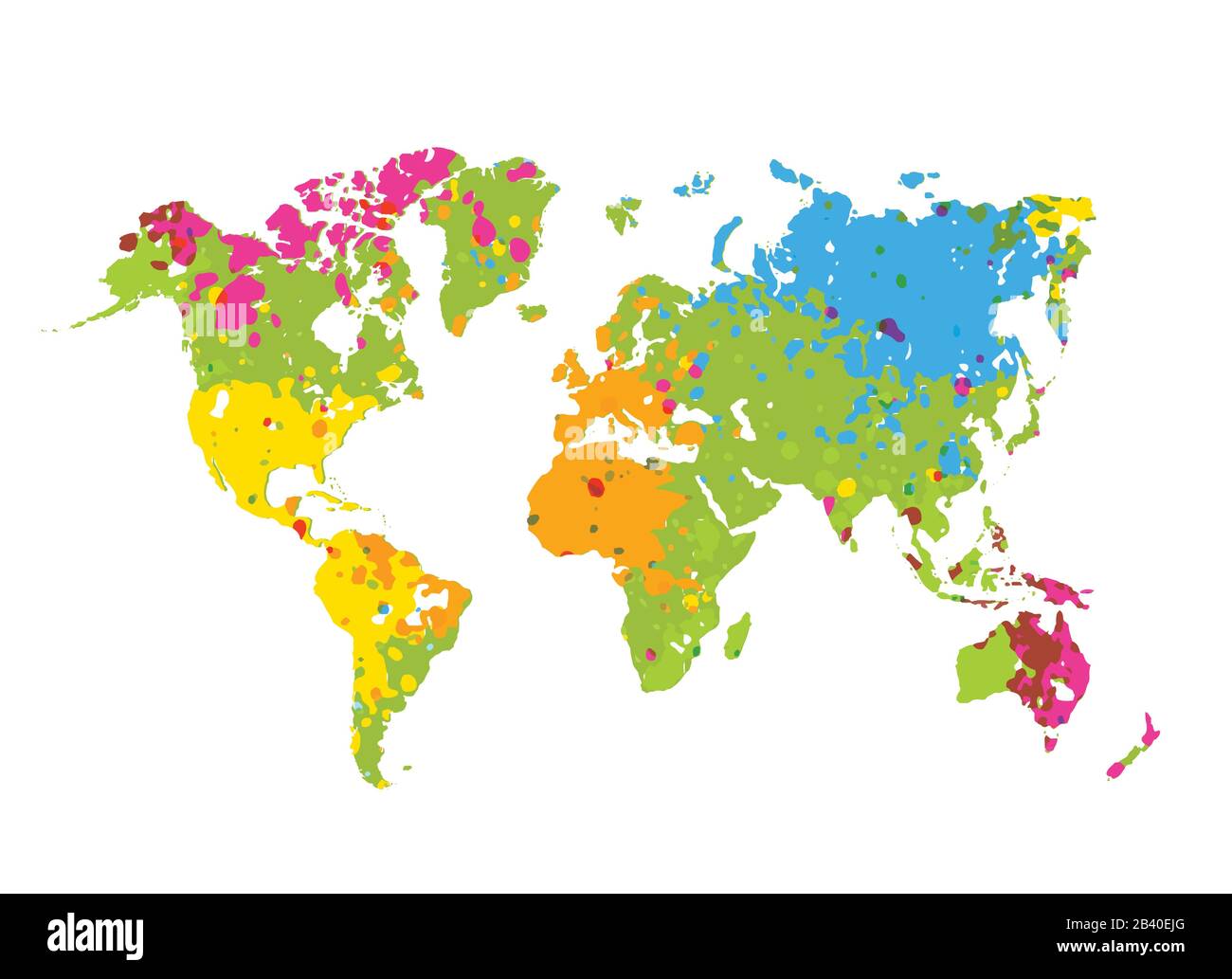 World map splatters astratta arte colorata, vettore su sfondo bianco vettore Illustrazione Vettoriale