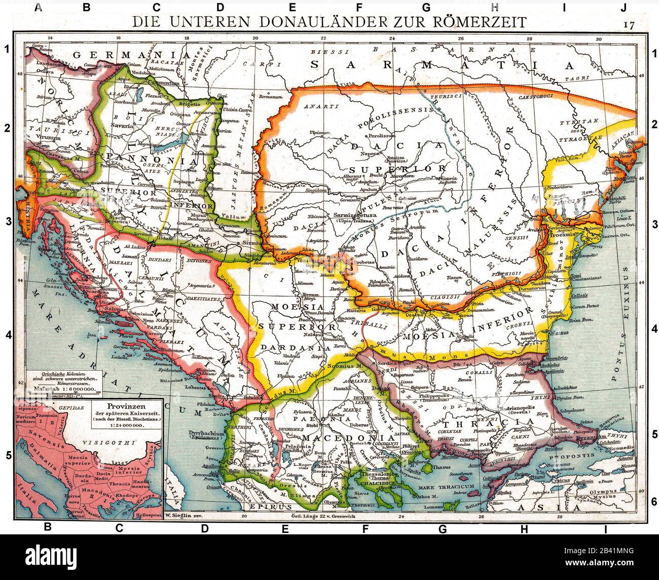 Le province romane del basso Danubio. Vecchia mappa storica dall'Atlante storico di Droysens, 1886 Foto Stock