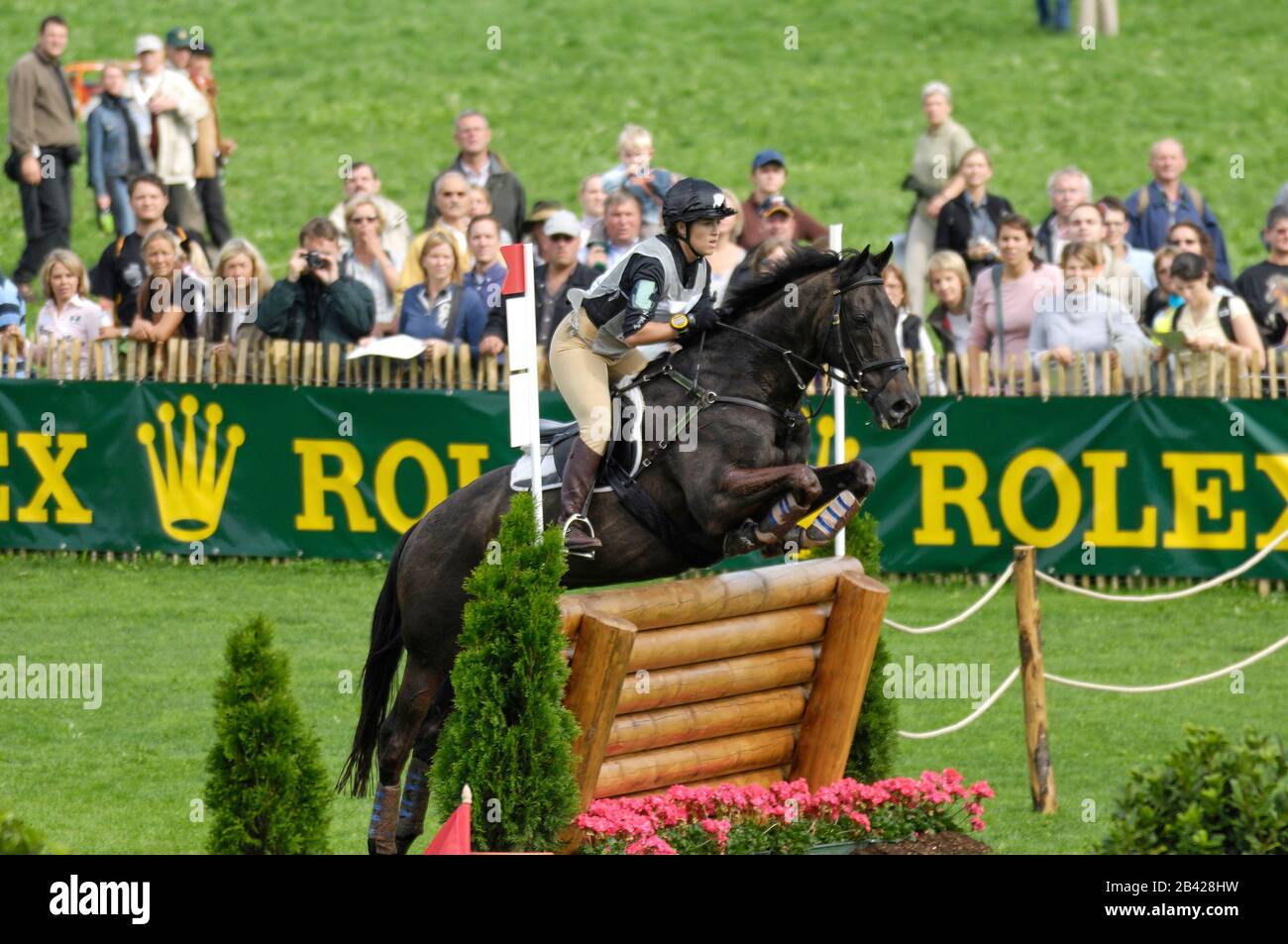Heelan Tomkins (NZL) Glengarrick equitazione - Giochi equestri mondiali, Aachen, - Agosto 26, 2006, Eventing Cross Country Foto Stock