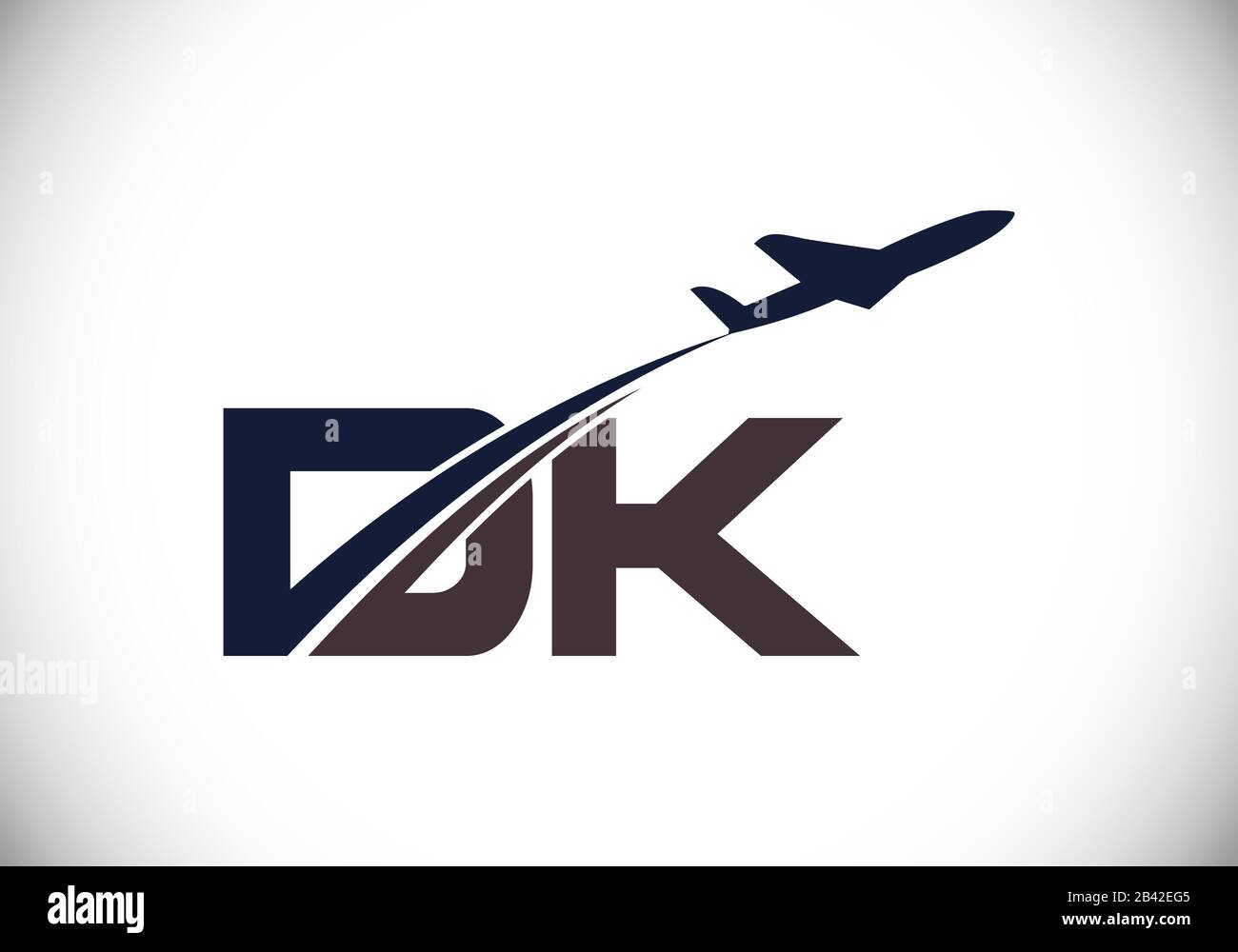 Lettera iniziale D e K con logo Aviation, modello Air, Airline, Airplane e Travel Logo. Illustrazione Vettoriale