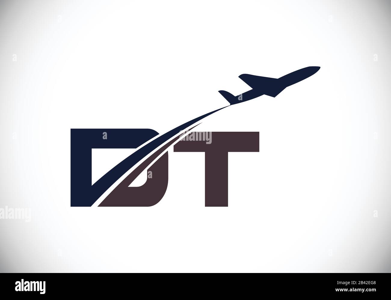 Lettera iniziale D e T con logo Aviation, modello Air, Airline, Airplane e Travel Logo. Illustrazione Vettoriale