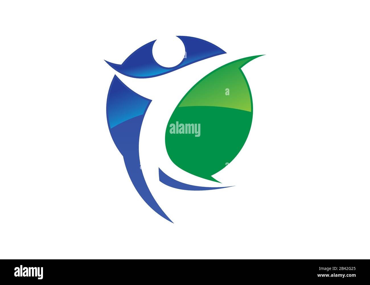 Persone segno negativo in una forma arrotondata blu e verde logo colore Illustrazione Vettoriale