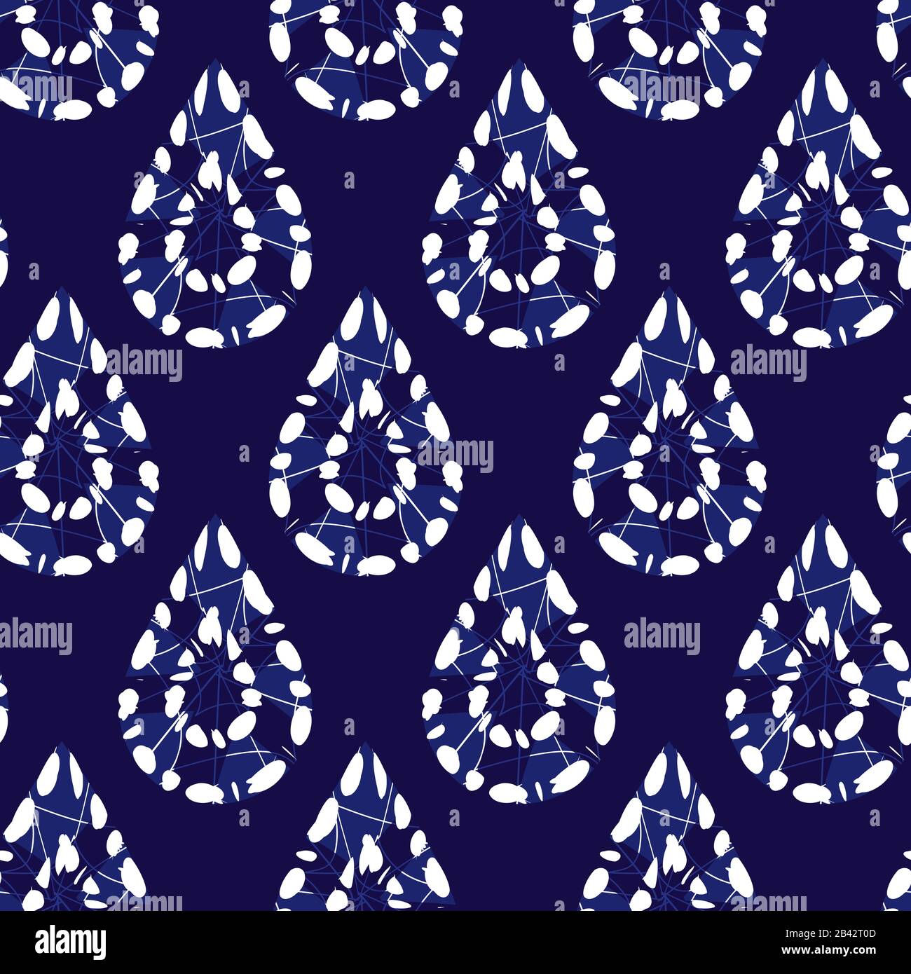 La lacerazione monocolore vettoriale blu shibori lascia senza cuciture. Adatto per tessuti, gift wrap e carta da parati. Illustrazione Vettoriale