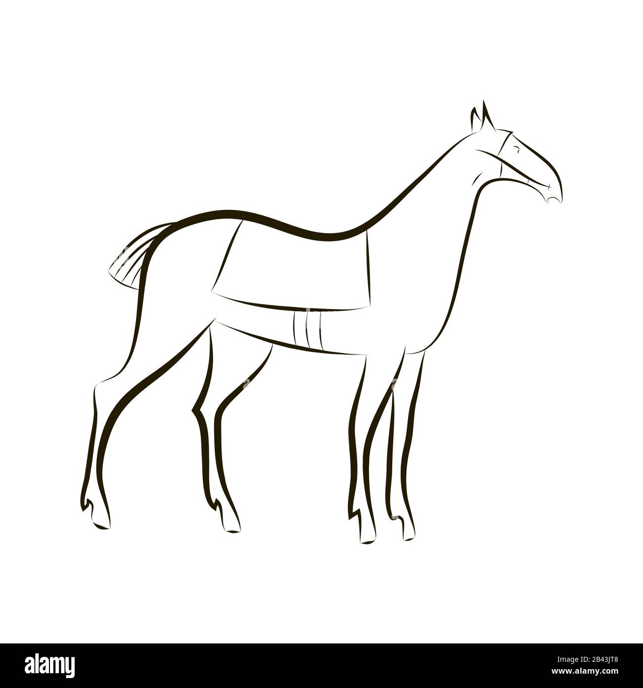 Contorno silhouette di cavallo grazioso. Vettore nero contorno cavallo. Idea per design stalle, fattorie, razze, tatuaggi, colorazione, Zenart, adesivi, logo, cattivo Illustrazione Vettoriale