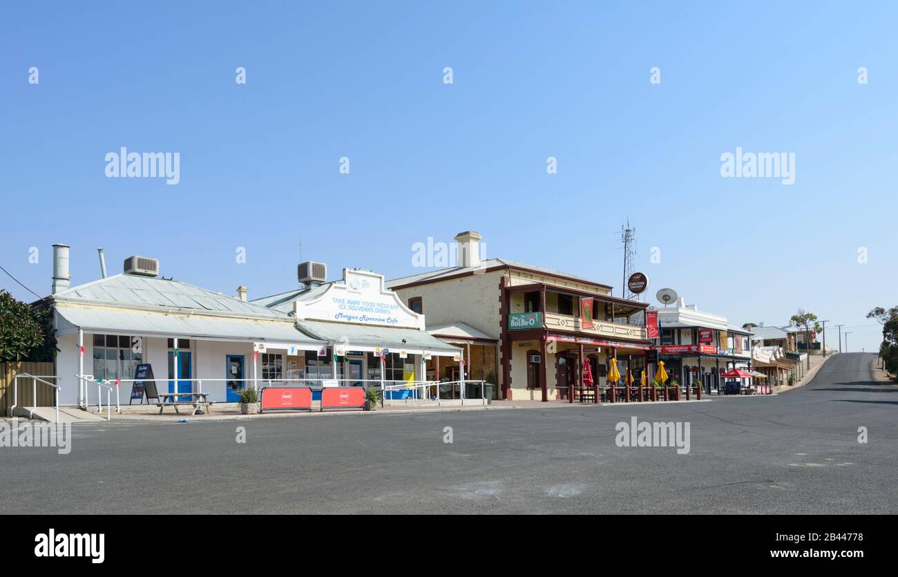 La fila dell'ufficio postale, Railway Terrace, a Morgan, è una serie di edifici patrimonio dell'umanità. Australia Meridionale, SA, Australia. Foto Stock