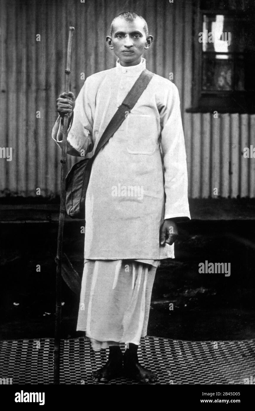 Mahatma Gandhi, bastone da passeggio, lotta satyagraha, India, Asia, 1910, vecchia immagine del 1900 Foto Stock