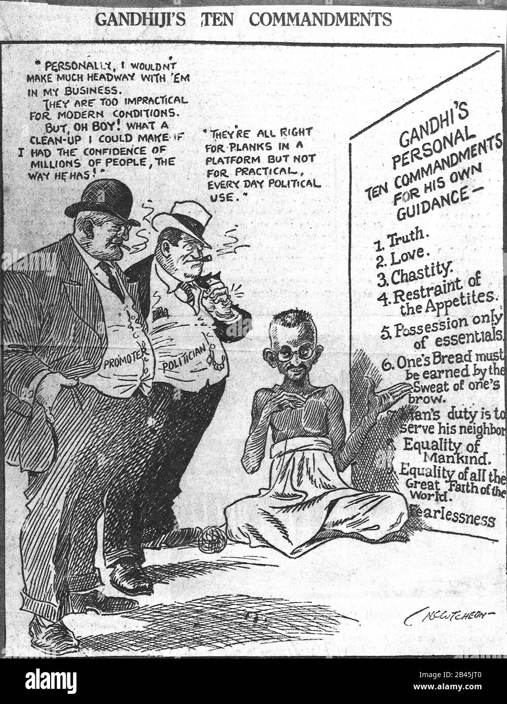 Mahatma Gandhi dieci comandamenti cartoon, 1928, vecchia immagine del 1900 Foto Stock