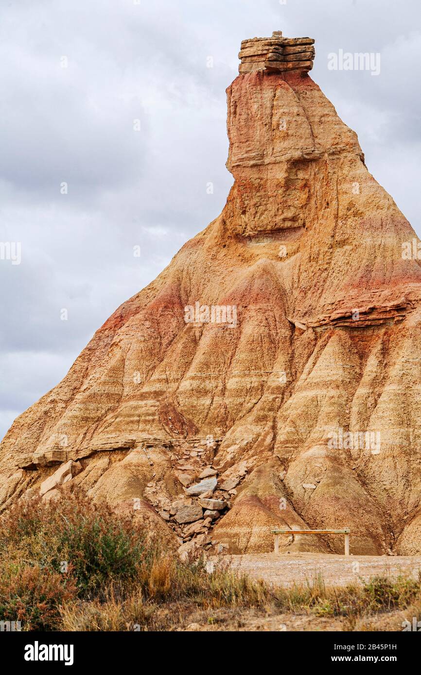 Deserto delle Bardenas Reales, Navarra, Spagna. Fotografia panoramica di una vista sul Parco Naturale e La Riserva della Biosfera Foto Stock