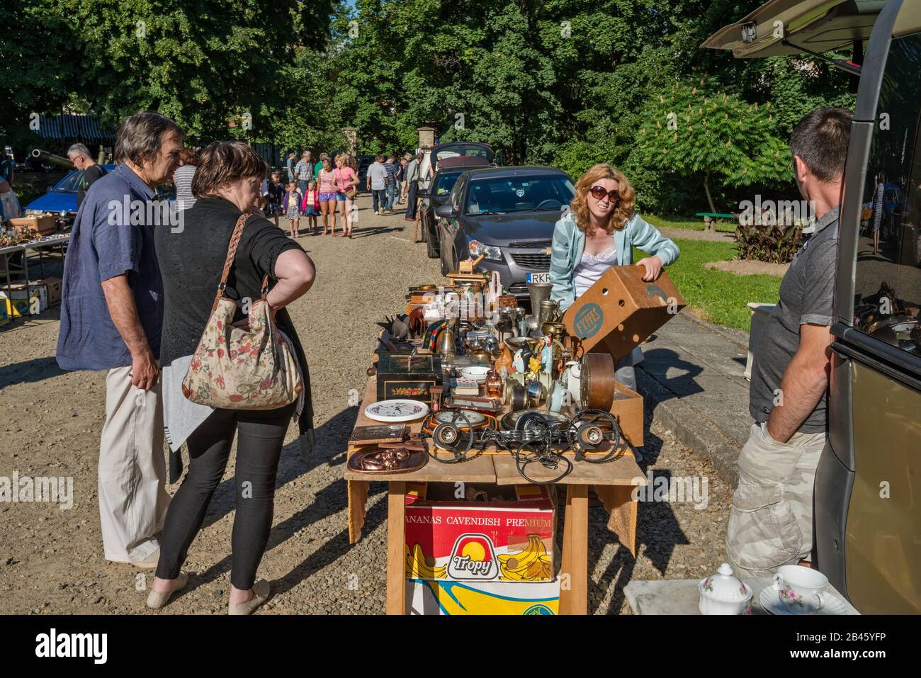 Mercato delle pulci a Dukla, Malopolska, Polonia Foto Stock