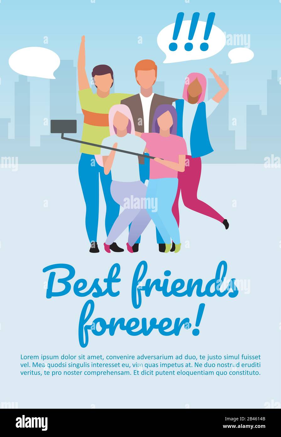 Modello di brochure "amici passatempo". Migliori amici per sempre lettere. Campo internazionale, programma di scambio studentesco. Opuscolo, opuscolo, opuscolo con Illustrazione Vettoriale