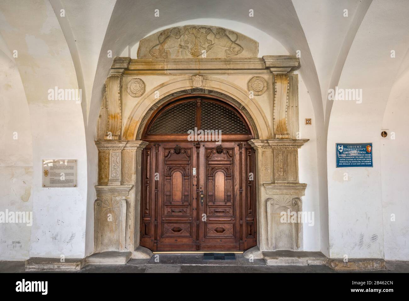 Portale a Kamienica Wojtowska (Vogt's House), 15th secolo, in stile rinascimentale, a Krosno, Polonia Foto Stock