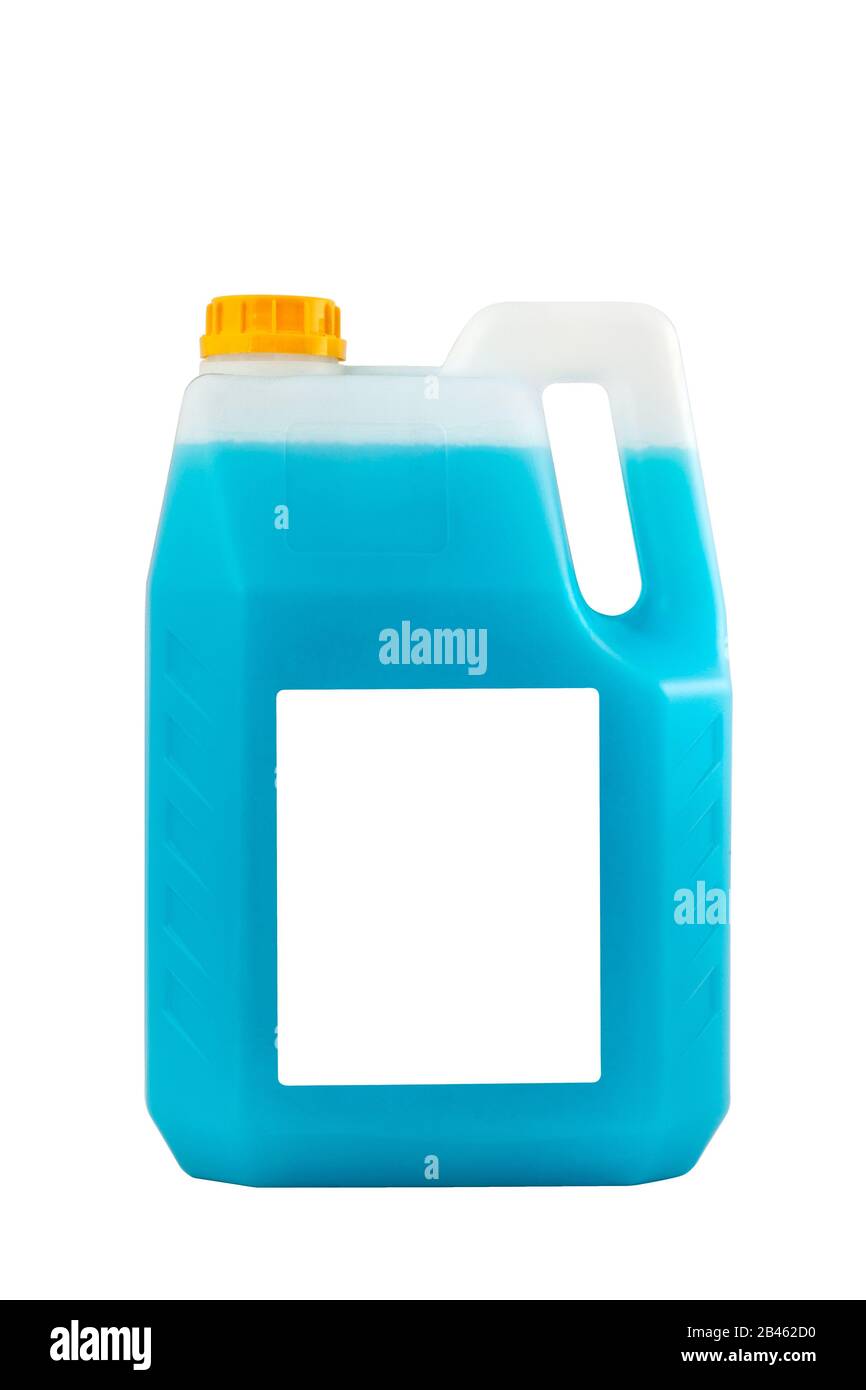 Prodotti per la pulizia. Flacone in plastica detergente isolato su sfondo bianco, con bianco per testo. Foto Stock