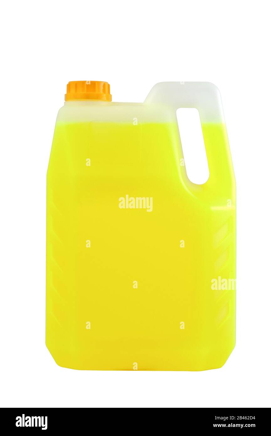 Prodotti per la pulizia. Flacone in plastica detergente isolato su sfondo bianco, con bianco per testo. Foto Stock