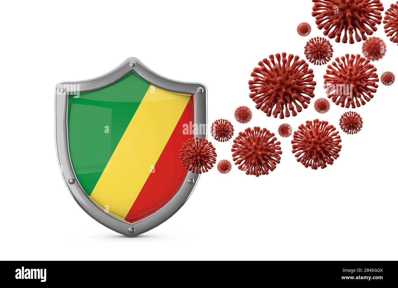 Congo bandiera scudo protezione contro un virus batteri. Rappresentazione 3D Foto Stock