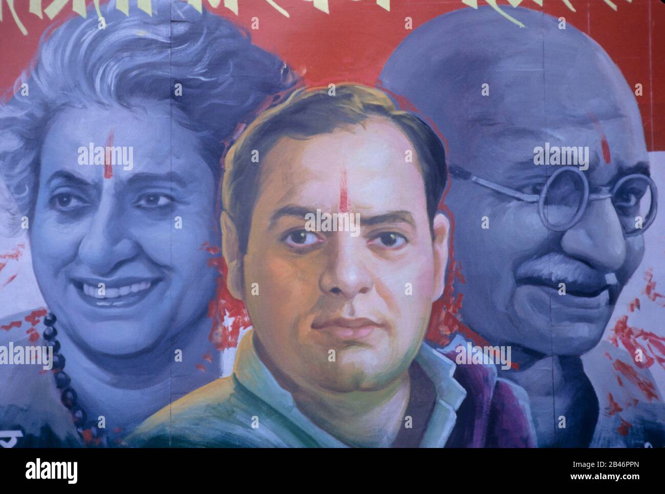 Leader politici indiani ; Mahatma Gandhi ; Indira Gandhi ; Rajiv Gandhi ; ritratto ; India ; Asia Foto Stock