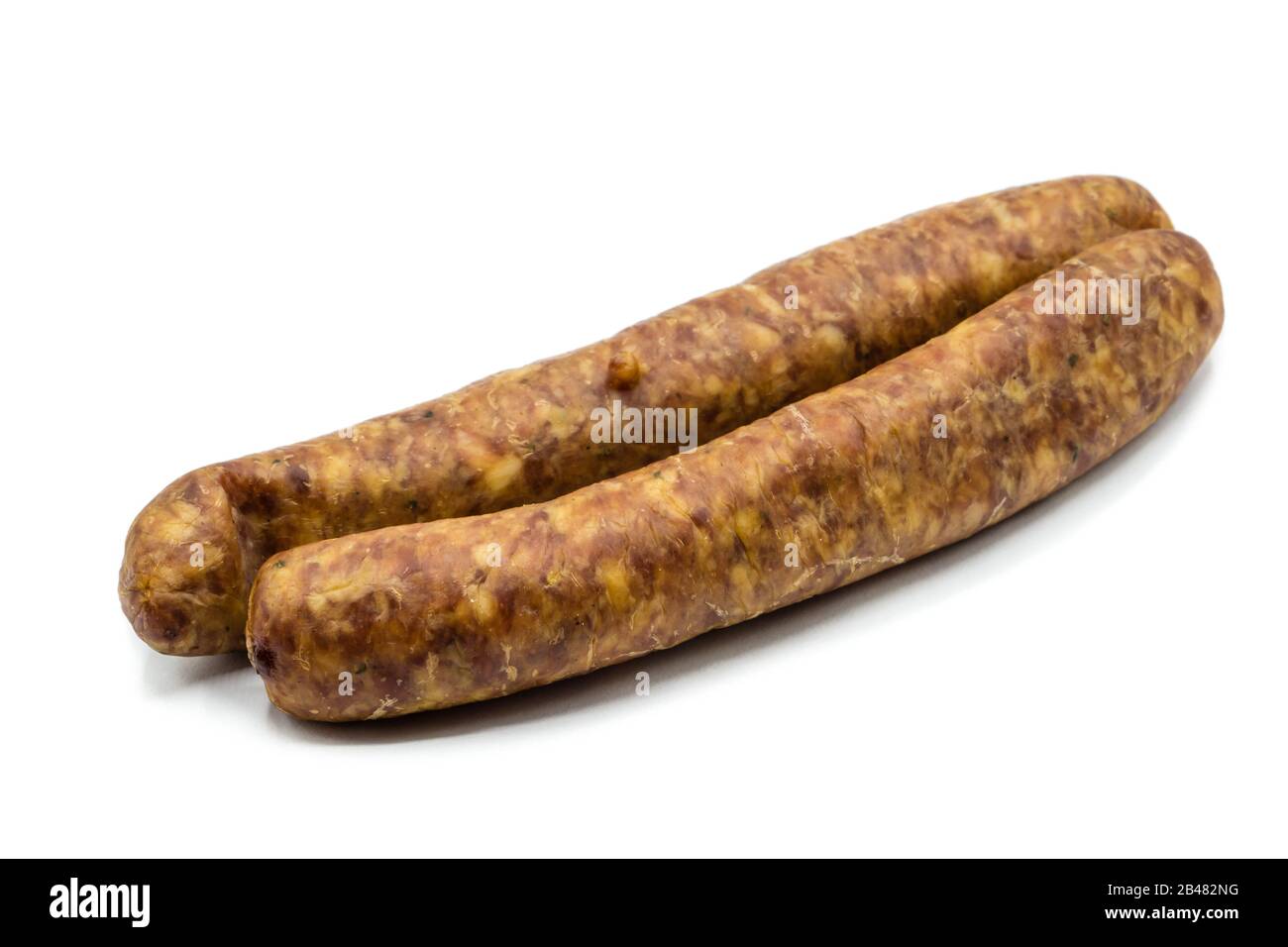 Salsiccia affumicata isolati su sfondo bianco Foto Stock