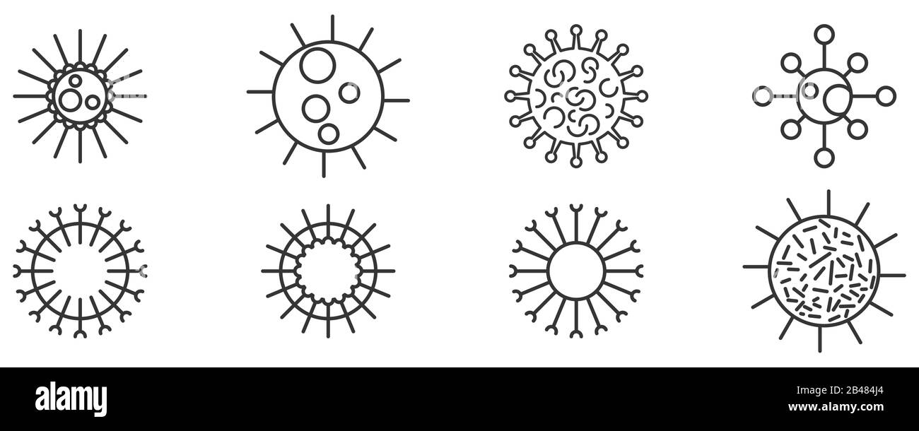 Set di icone lineari di virus, Batteri, Infezioni o Germi. Illustrazione del vettore. Illustrazione Vettoriale