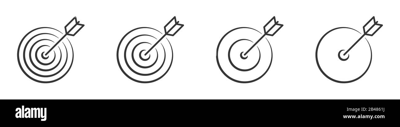 Insieme di target con freccia in disegno lineare. Vari target di linea. Icone vettoriali lineari sottili Illustrazione Vettoriale