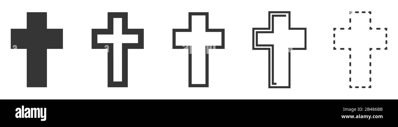 Icone vettoriali della Croce cristiana. Set Di Croci cristiane su sfondo bianco. Illustrazione del vettore. Varie Croci Cristiane Nere. Illustrazione Vettoriale