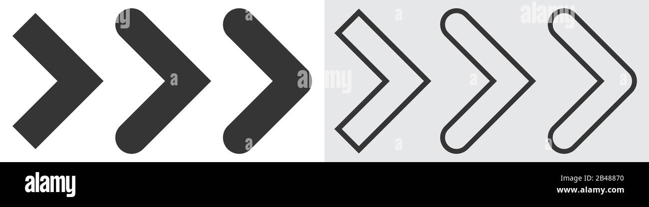 Frecce icone vettoriali. Serie di frecce su sfondo bianco. Illustrazione del vettore. Varie frecce nere a destra. Illustrazione Vettoriale