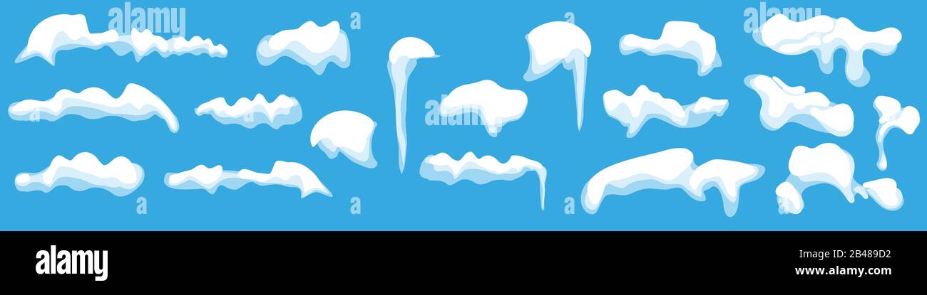 Set di tappi per la neve con ghiaccioli. Illustrazione del vettore. Elementi decorativi invernali. Illustrazione Vettoriale