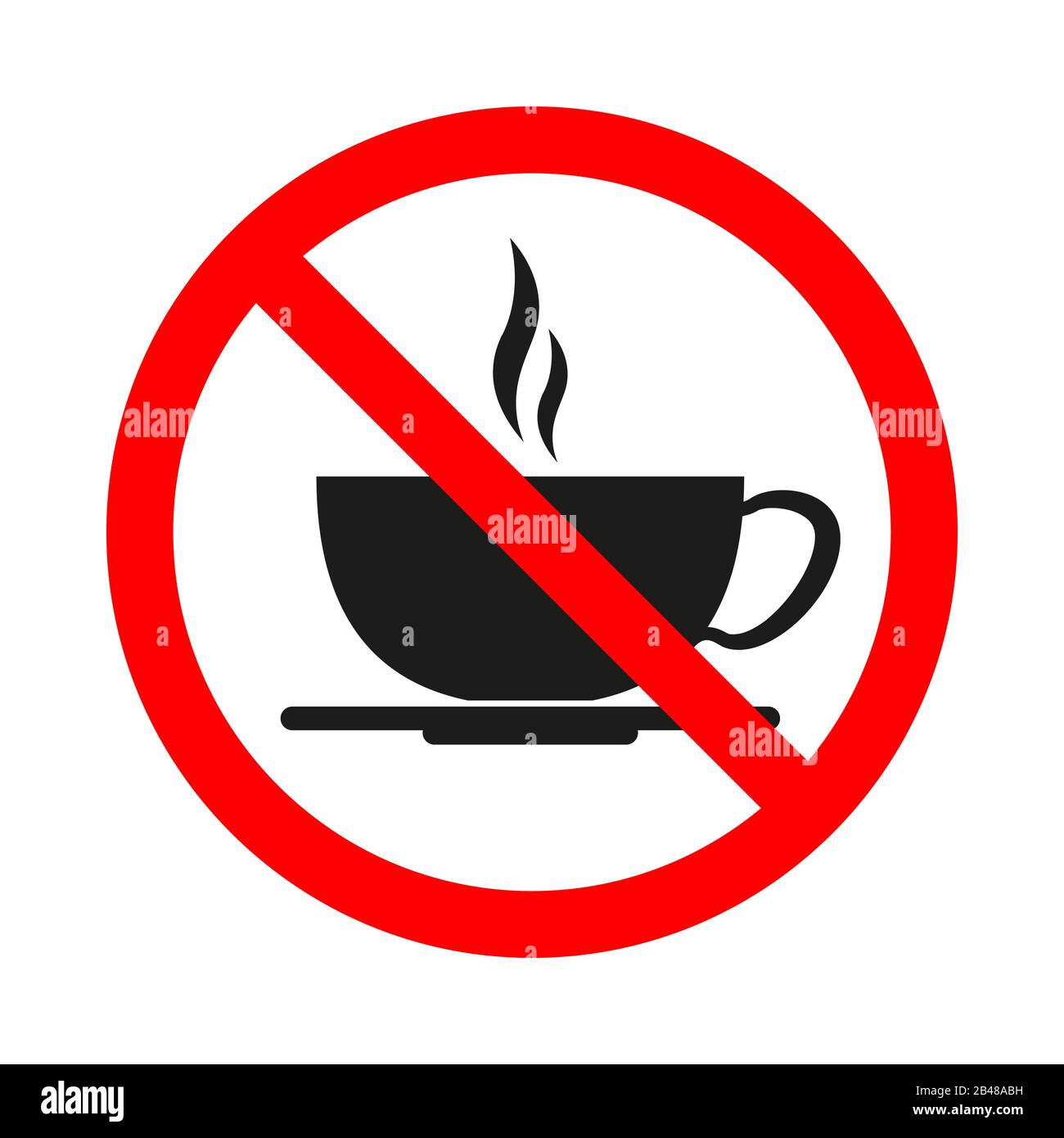 Nessun segno di tazza da caffè su sfondo bianco. Illustrazione del vettore. Nessun cartello con la bevanda del tè Illustrazione Vettoriale