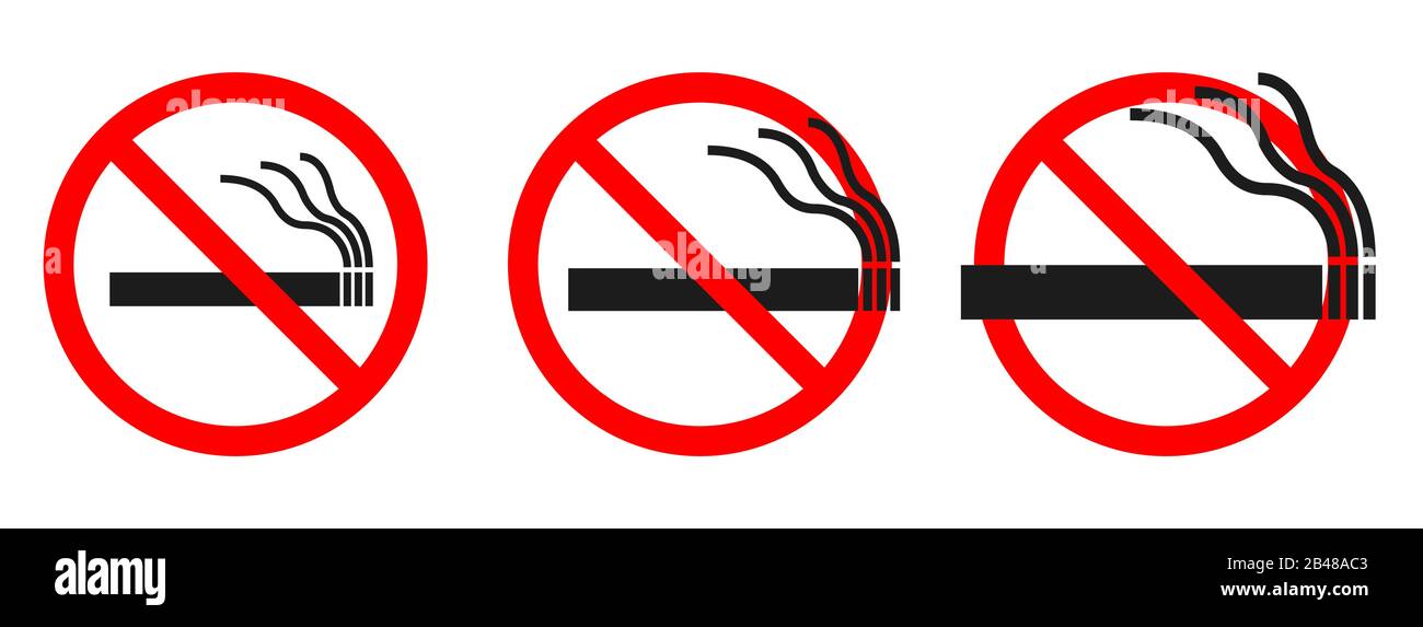 Nessun segno di fumo su sfondo bianco. Illustrazione del vettore. Serie di segnali di divieto rossi Illustrazione Vettoriale