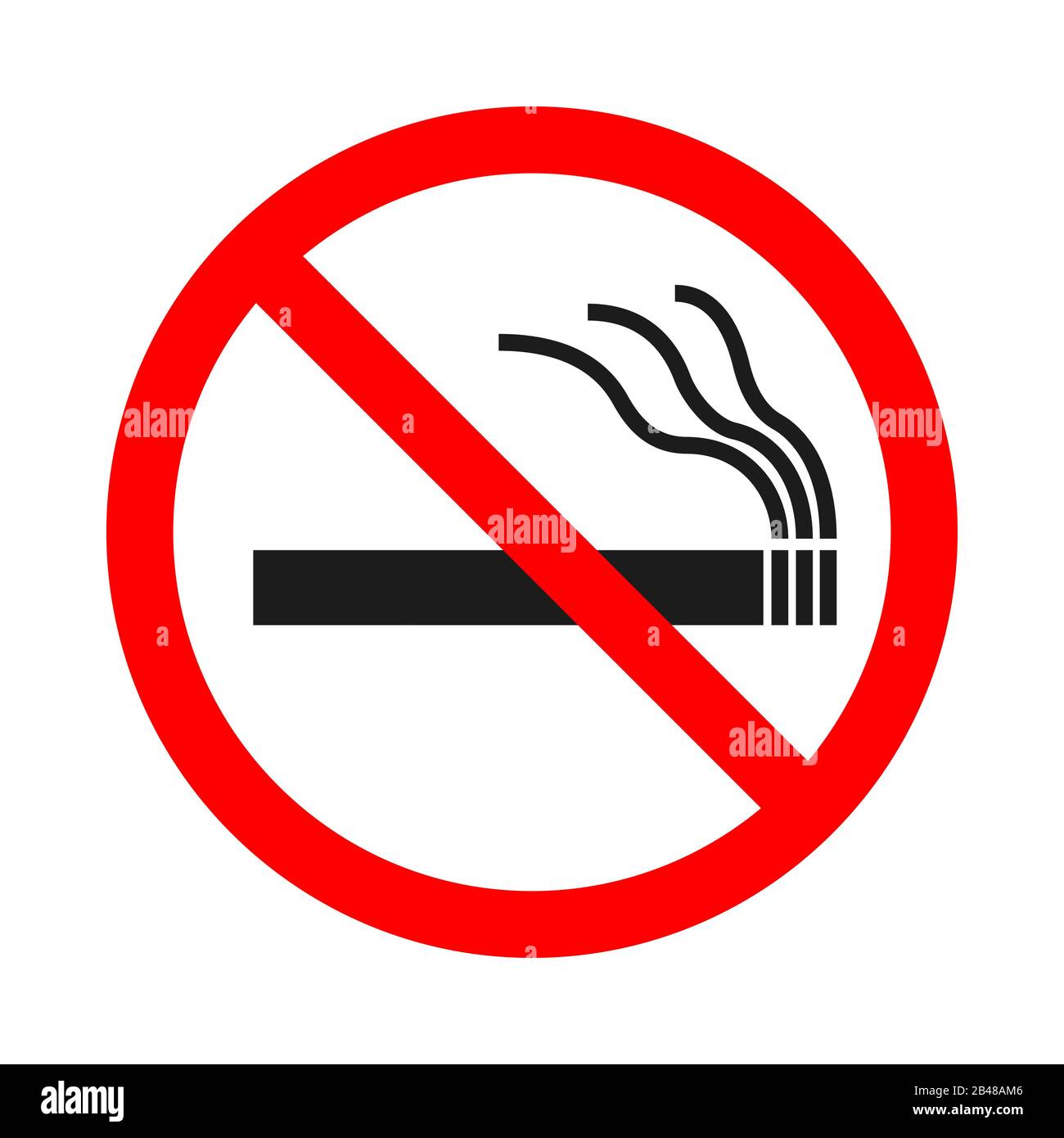 Nessun segno di fumo su sfondo bianco. Illustrazione del vettore. Segno rosso di divieto Illustrazione Vettoriale