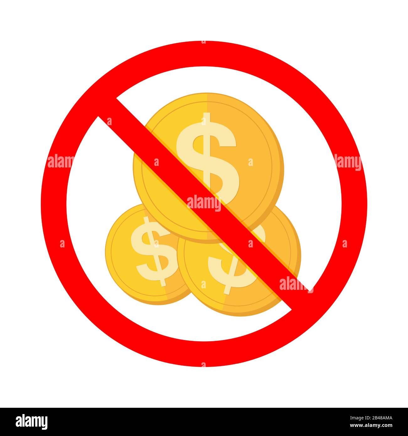 Nessun simbolo di vettore monetario. Stop Cash money su sfondo bianco. Nessun segno del dollaro Illustrazione Vettoriale