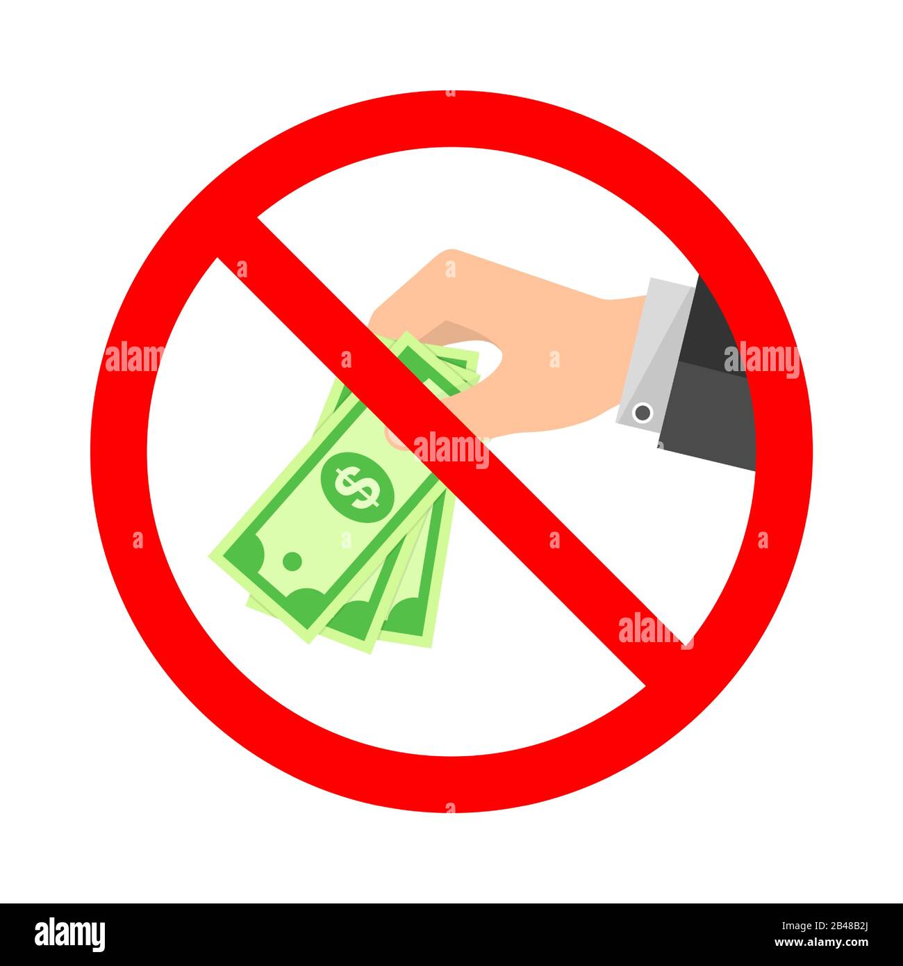 No al simbolo del vettore di corruzione. Stop segno di corruzione su sfondo bianco. Illustrazione dello stock concettuale Illustrazione Vettoriale
