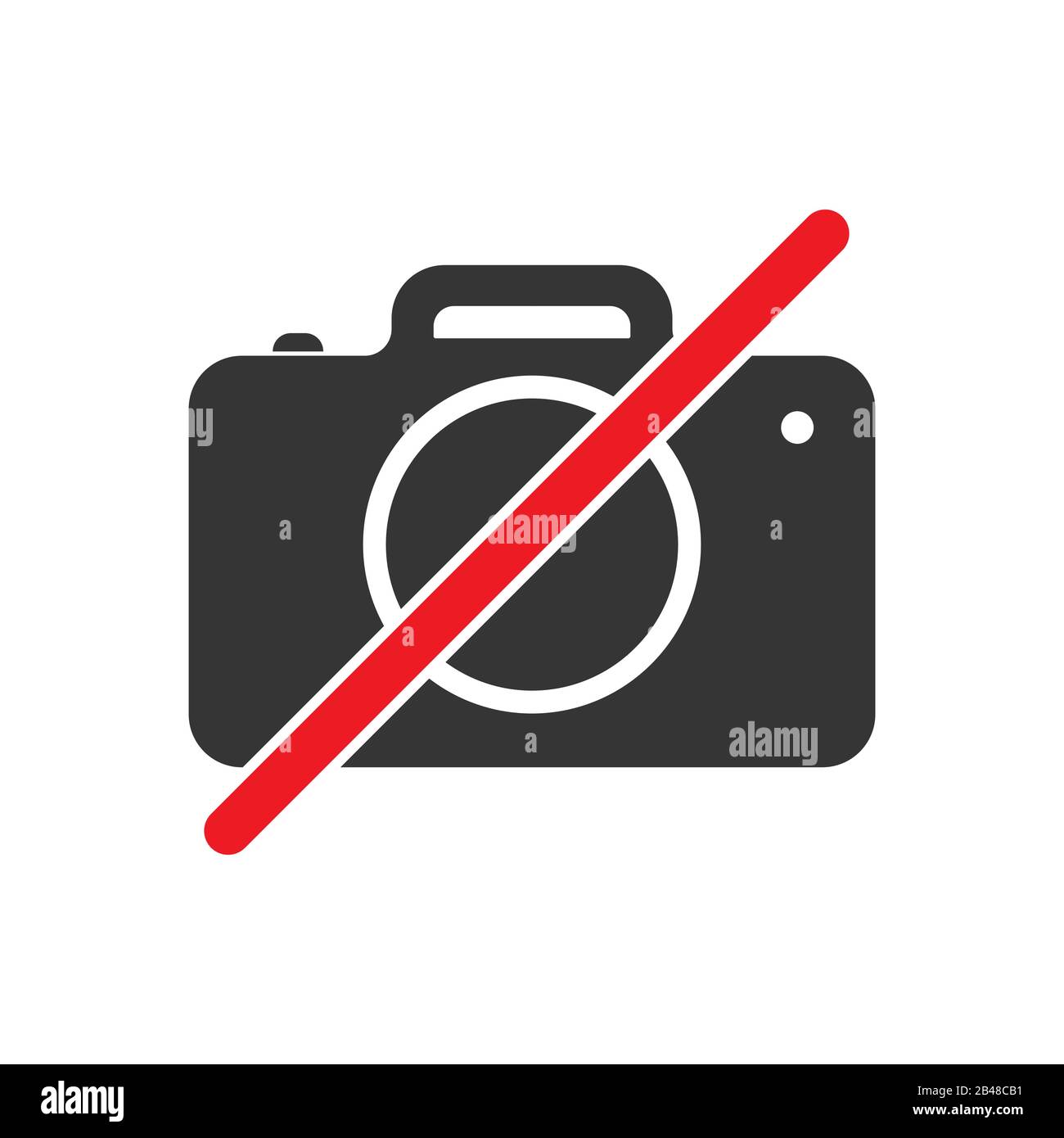 Nessun segno di telecamera su sfondo bianco. Foto e fotocamera segno vettoriale proibito. Nessun segnale fotografico isolato Illustrazione Vettoriale