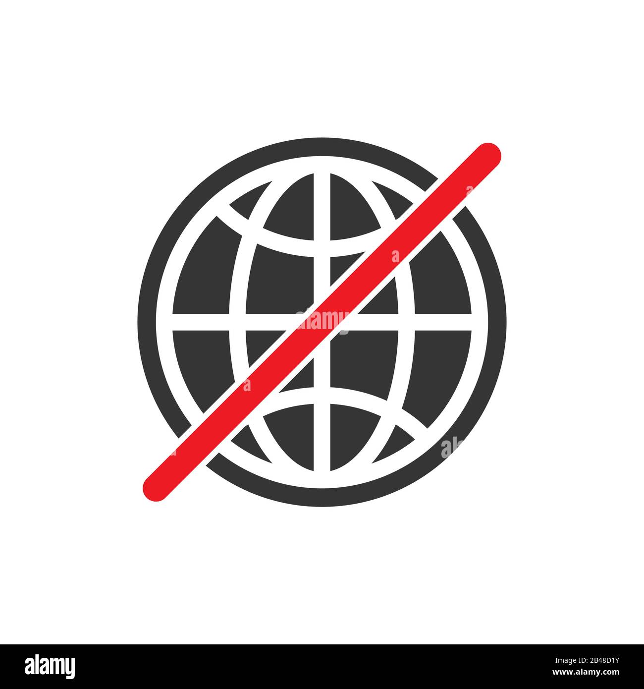 Nessun segno di connessione Internet. Nessuna icona vettore globo su sfondo bianco. Non utilizzare il segnale Internet isolato. Illustrazione Vettoriale