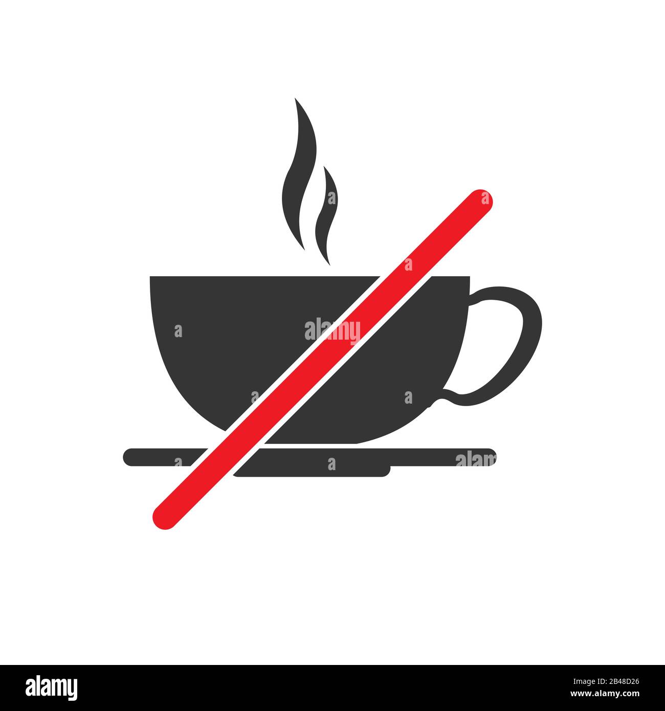 Nessun segno di tazza da caffè su sfondo bianco. Illustrazione del vettore. Nessun cartello con la bevanda del tè Illustrazione Vettoriale