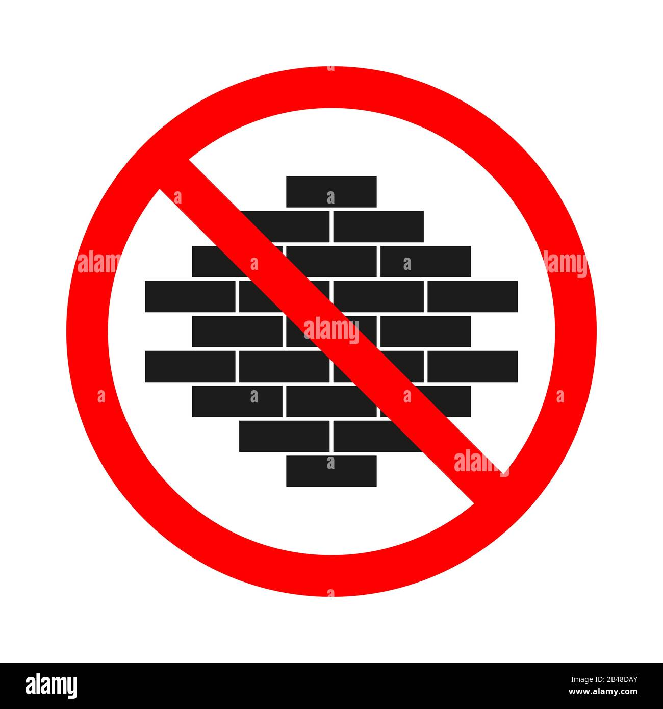 Nessun cartello di costruzione consentito su sfondo bianco. Segno proibito con icona mattoni. Illustrazione dello stock vettoriale. Illustrazione Vettoriale