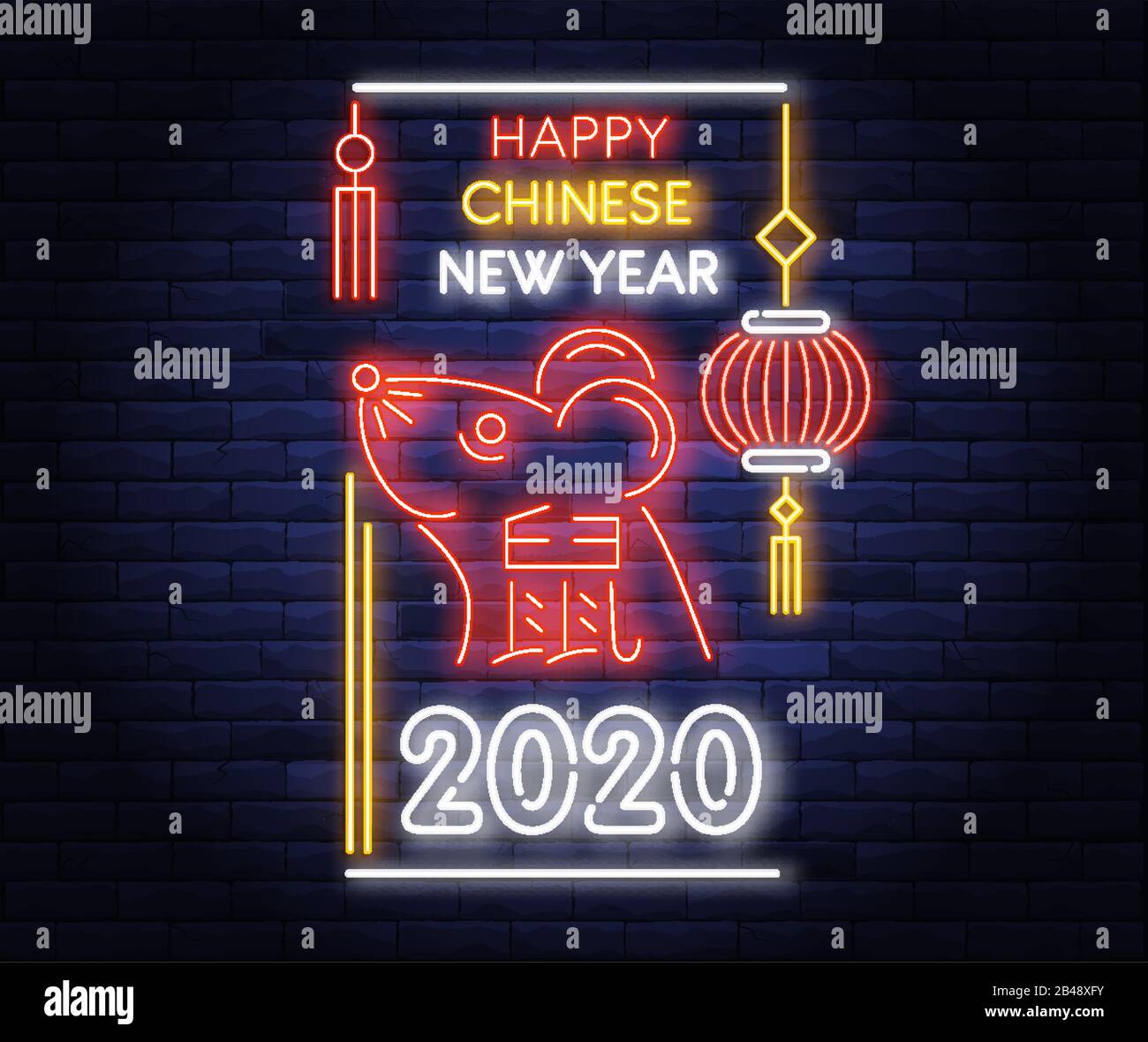 Poster Happy Chinese New Year 2020 Illustrazione Vettoriale