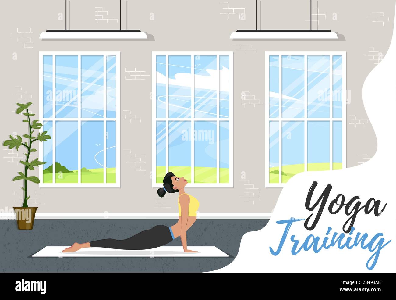 Banner di formazione yoga in stile piatto Illustrazione Vettoriale