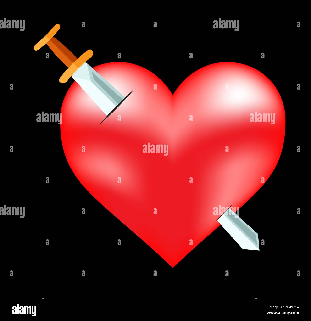 Illustrazione del cuore con la spada, con sfondo nero vettore Illustrazione Vettoriale