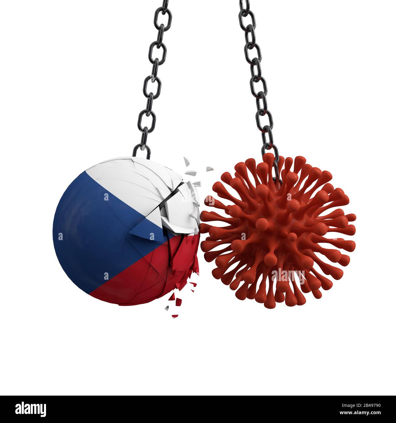 La sfera della Repubblica Ceca colpisce in una malattia del virus microbo. Rappresentazione 3D Foto Stock