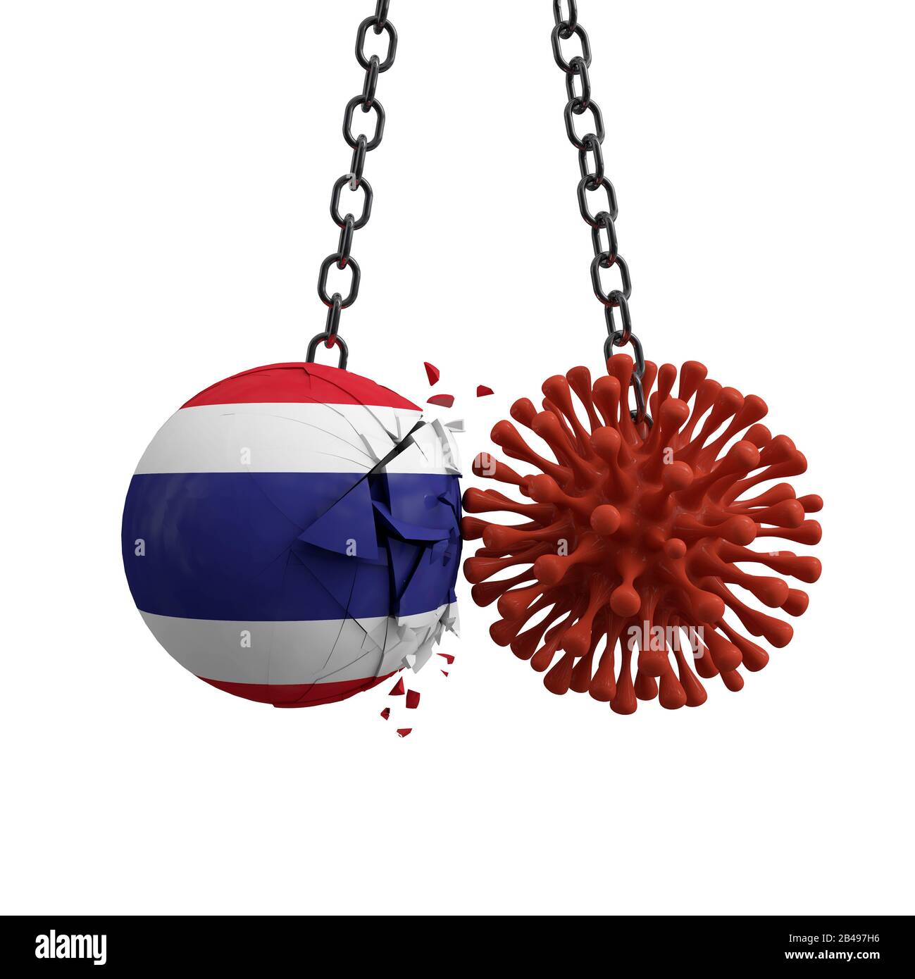 La sfera della Tailandia smashes in un microbo di malattia del virus. Rappresentazione 3D Foto Stock