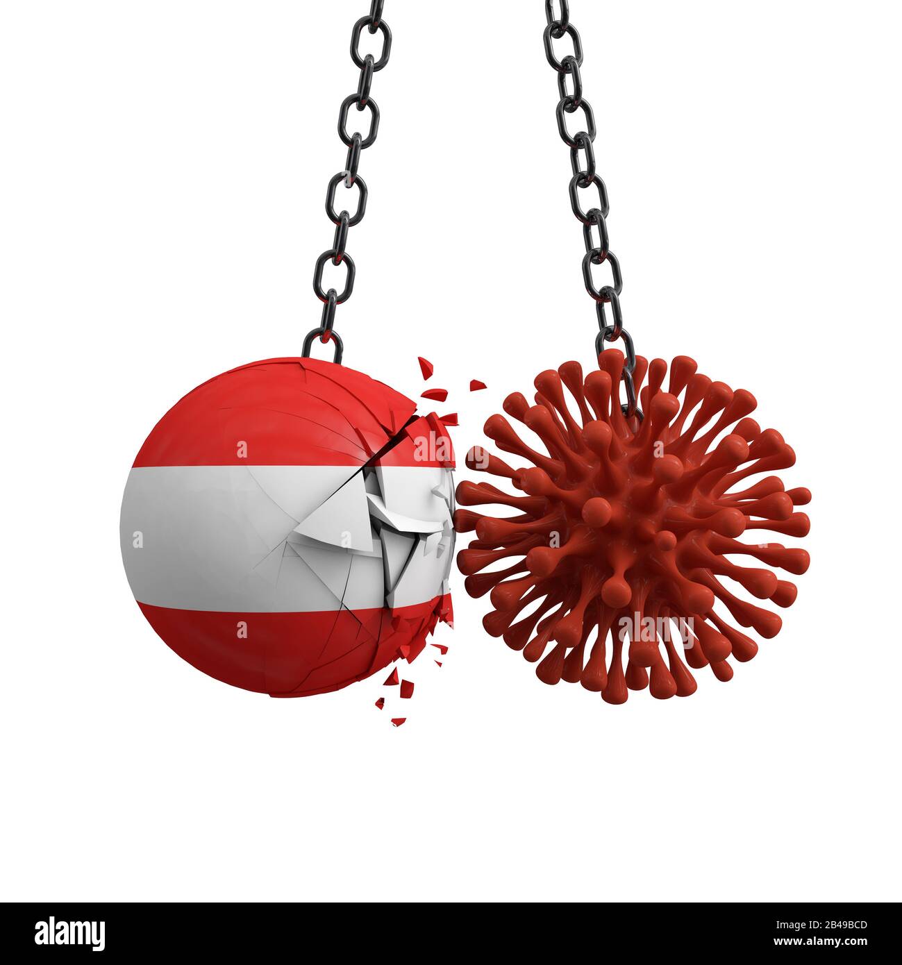 La sfera dell'Austria smashes in un microbo di malattia del virus. Rappresentazione 3D Foto Stock
