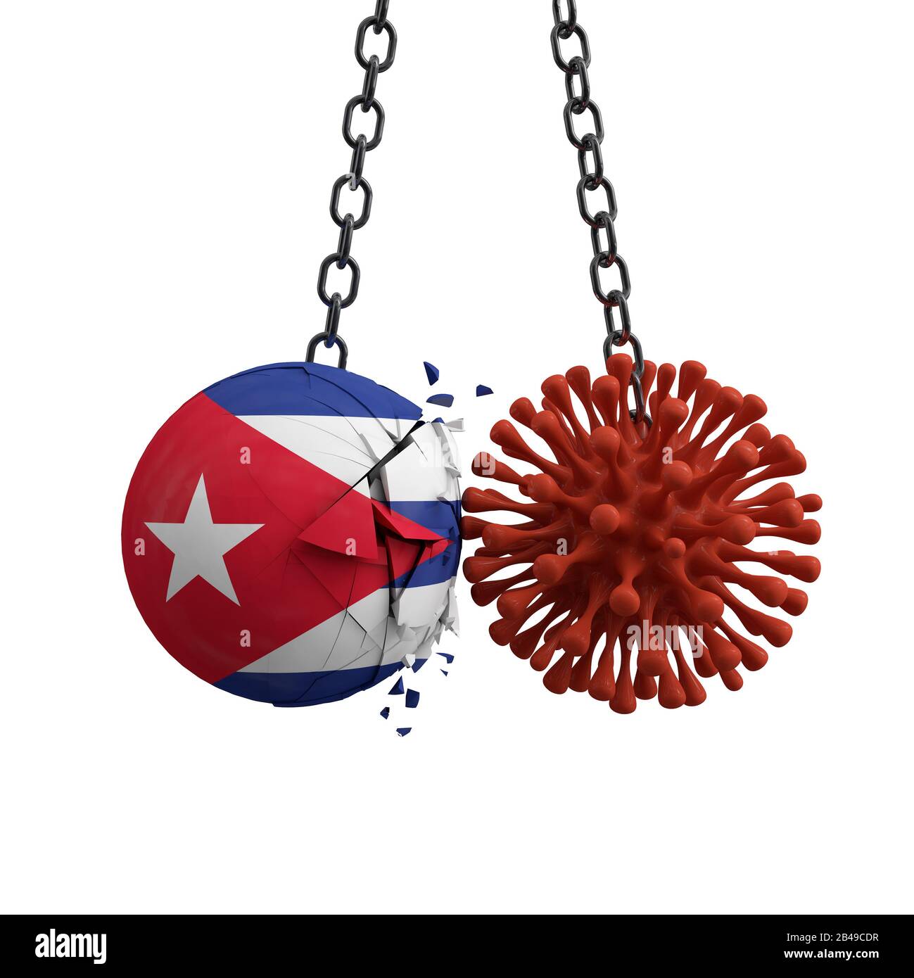 La sfera di Cuba smashes in un microbo di malattia di virus. Rappresentazione 3D Foto Stock