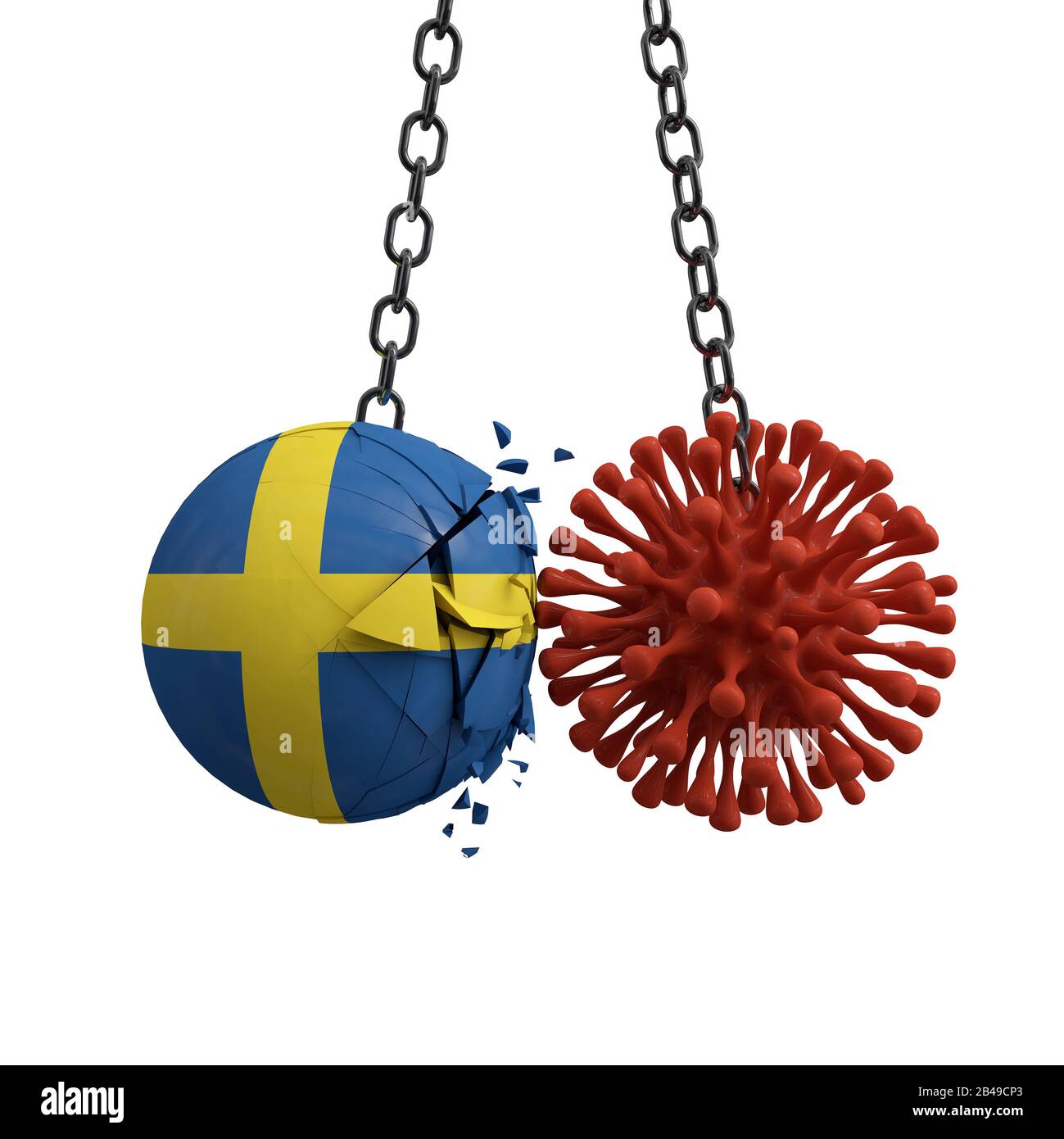 La palla svedese colpisce in una microbo virus malattia. Rappresentazione 3D Foto Stock