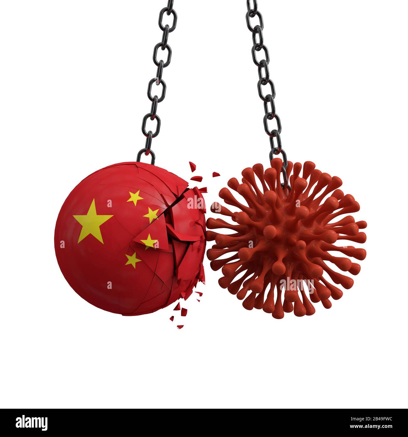 La palla cinese colpisce in una malattia del virus microbo. Rappresentazione 3D Foto Stock