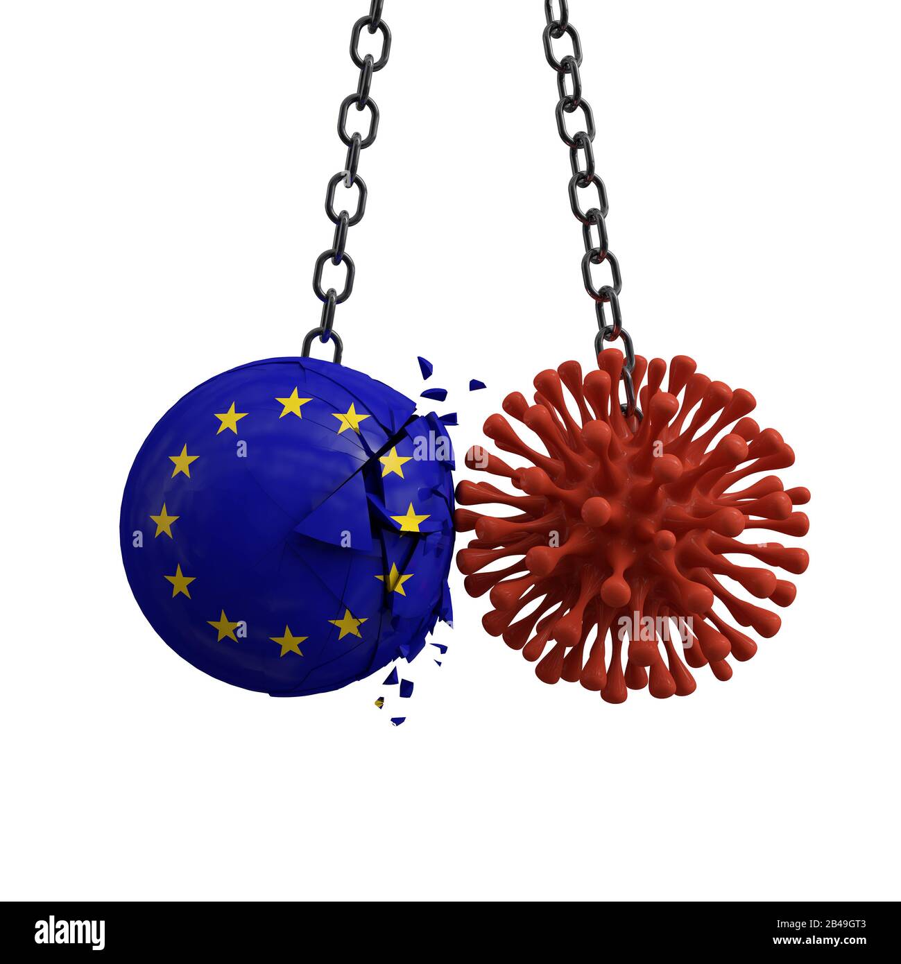 La sfera dell'Unione europea si trasforma in una microbo da virus. Rappresentazione 3D Foto Stock